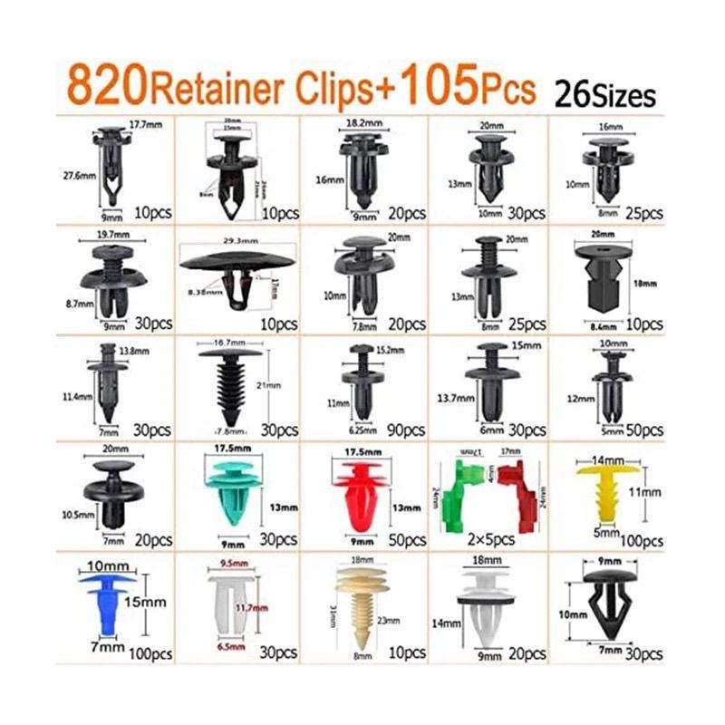 925-Piece Snap-in Car Fasteners Kit—Universal Bumper, Fender, Door Panel Clips, 26 Types