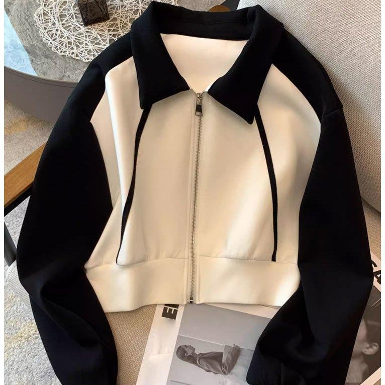 

Повседневная толстовка кардиган куртка осеннее платье женская ретро мода снижение возраста контрастный длинный рукав топ прилив 2XL белый