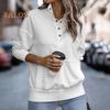 Fall Spring Women Sweatshirt Half-open Stand Collar Solid Color Loose Pullover with Big Pocket Elastic Cuffs OL Commuting Daily Top