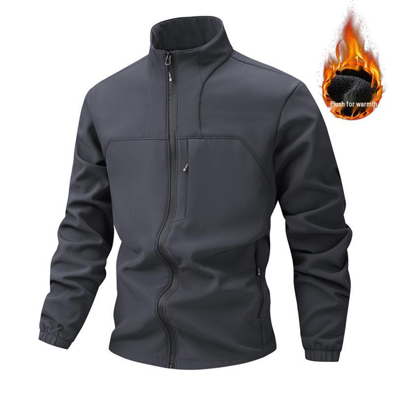 Men's Softshell Fleece Jacket for Autumn/Winter - Stand Collar, Casual Outdoor Mountaineering Coat