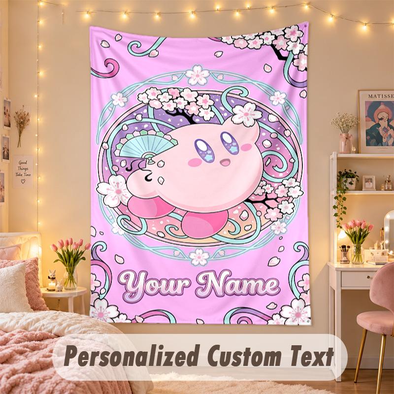 Custom Personalized Tapestry,Kirby Print Custom Name Text Wall Art Hanging for Bedroom