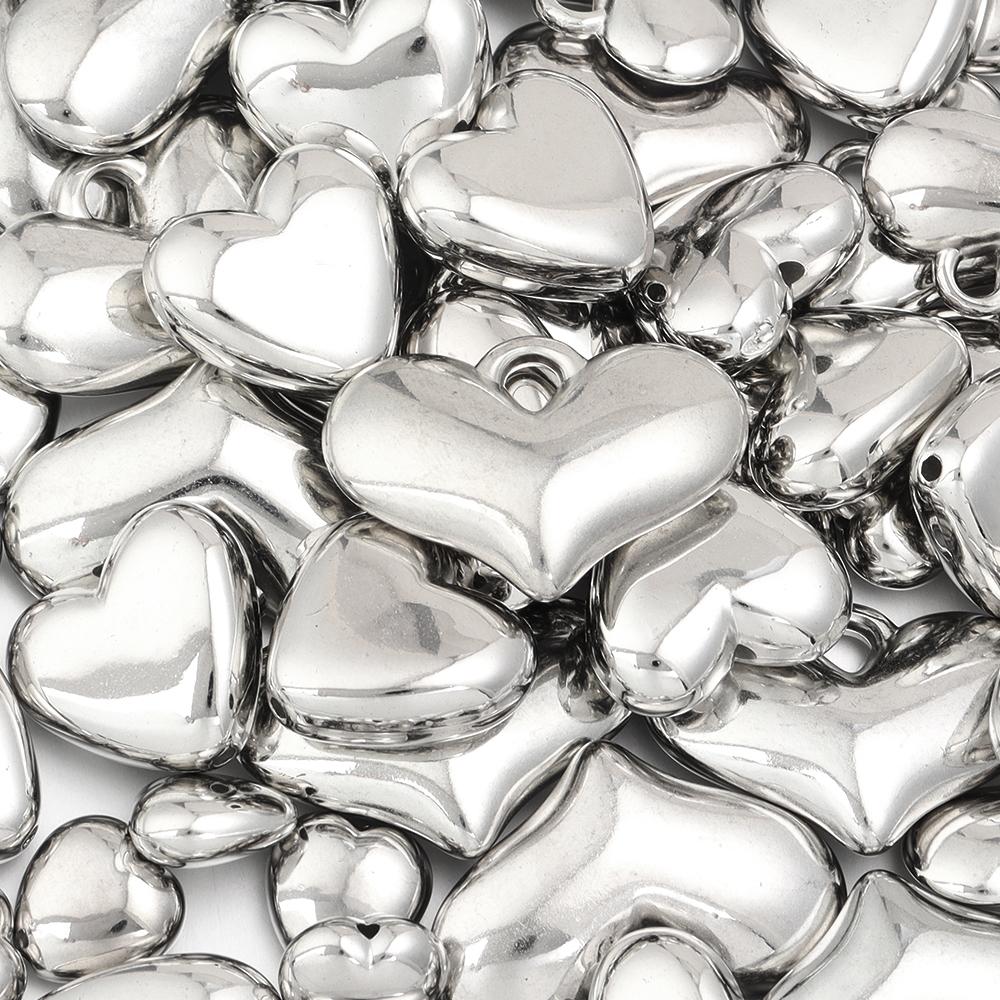20pcs/lot CCB Heart Charms Rhodium Color Spacer Pendant Beads For DIY Jewelry Making Handmade Bracelets Earrings Accessories