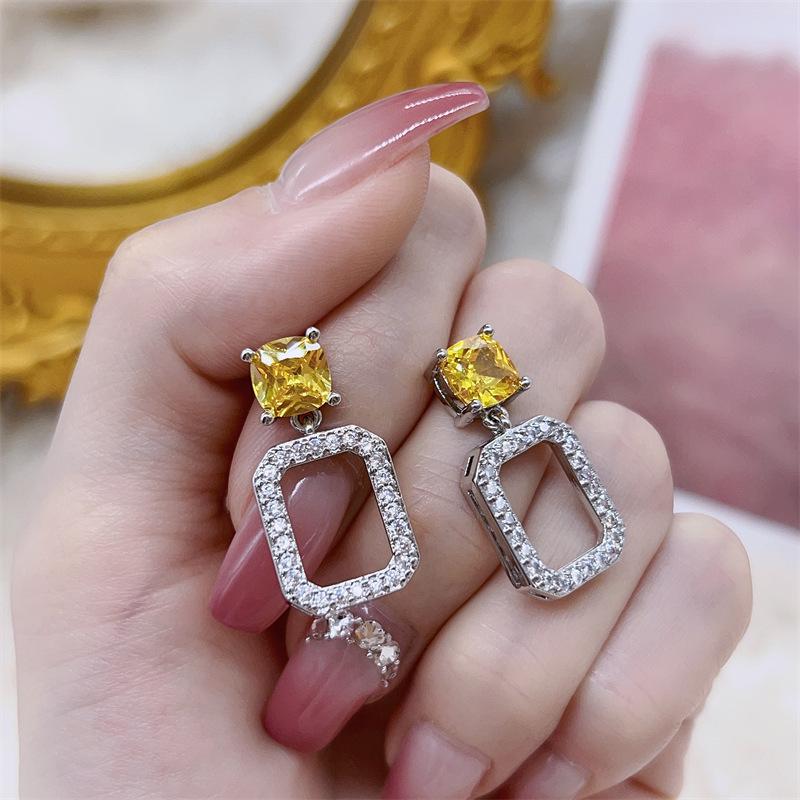 Elegant Pink & Yellow Cubic Zirconia Stud Earrings for Women - Luxurious & Versatile Gift for Best Friends