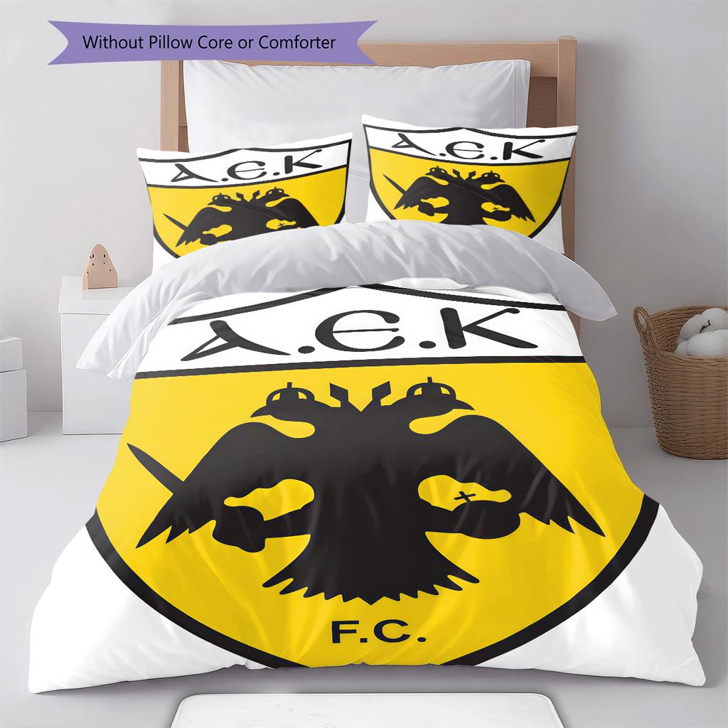 AEK Athens F.C Logo Bedding Quilt Set Quilt Cover Pillowcase Home Decoration Birthday Gift (1 * Duvet Cover + 2 * Pillowcase, Without Core)