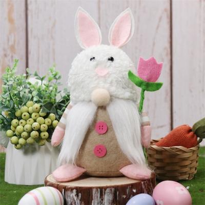 Easter Bunny Plush Doll Rabbit Ears Flower/Carrot Cute Gift Happy Easter Desktop Faceless Gnome Stuffed Ornament Party Supplies