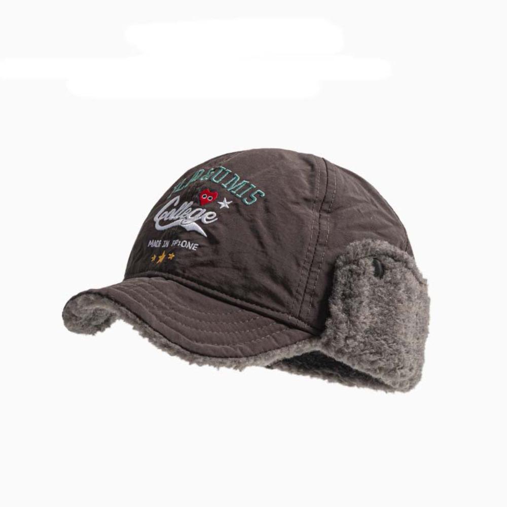 

Embroidery Warm Plush Hat Faux Fur Ear Protection Hat New Beanies Cap Outdoor серый