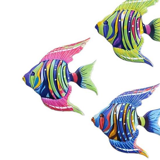 4 Pcs Wooden Fish Wall Decor Coastal Tropical Fish Wall Art Nautical Beach Theme Ocean Animal Hanging Sculpture for Bathroom Living Room Patio Decor