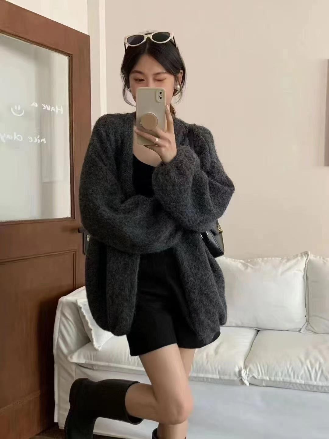 

Свитер в корейском стиле женский осенне-зимний свободный плащ свитер большого размера вязаный кардиган One Size серый