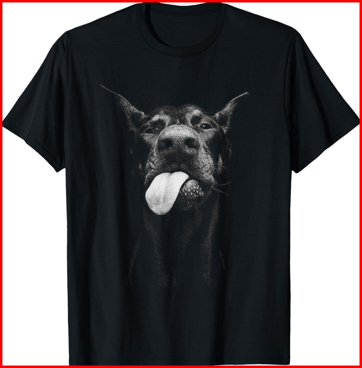 Cool Doberman Sticking Tongue Out in Playful Defiance black T-Shirt S-5XL L