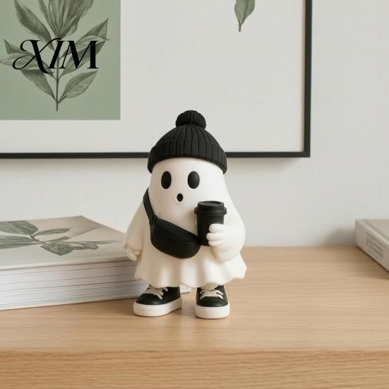 Vielseitige tägliche und Urlaubs-Wohnaccessoires Halloween Geisterfigur, Harz Cartoon Schreibtischornamente, Niedliche Statue Schwarz Weiß Ästhetische Raumdekoration