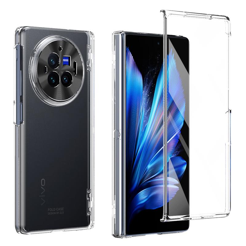 

Для vivo X Fold3 Pro Чохол з полікарбонату з покриттям з ПУ шкіри Чохол для телефону із захисною плівкою із загартованого скла Transparent