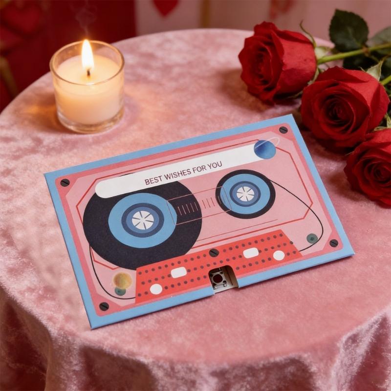 Message Recorder Card Handmade Customizable Voice Recording Cassette Tape Shaped Greeting Card for Couple