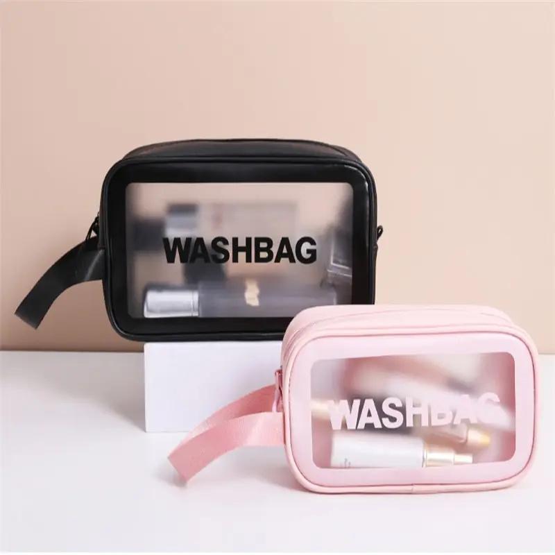 Female Toiletry Bag Portable Cosmetic Waterproof Bag Large Capacity Dust Proof Make Up Storage Handbags PVC Fashion Transparent Travel Bags