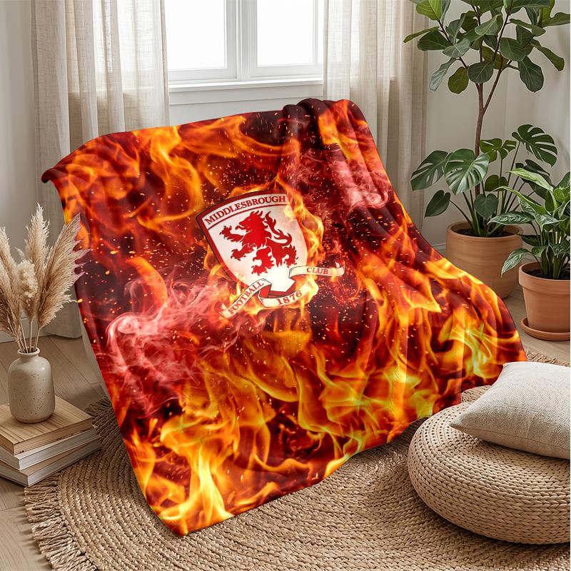 Manta de Franela con Estampado de Fútbol del Middlesbrough, Manta Ligera Suave y Cálida para Sofá, Cama, Acampada