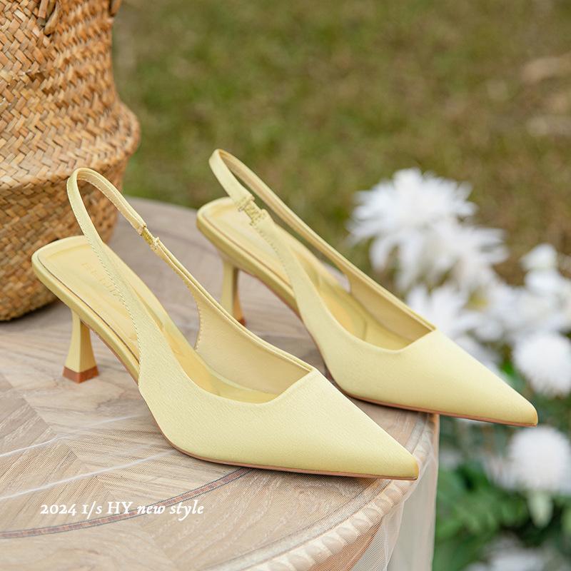 Temperament high heels women's thin heels pointed sandals bag head back strap solid color spring and summer new models