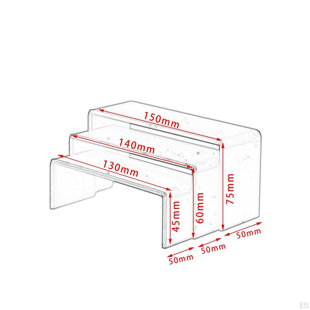 3 Pcs Acrylic Display Stands Shelf Brackets Ladder Tiered Rectangle for Dolls Figures