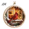 Winter Window Ornaments Acrylic Christmas Red Bird Ornament, Snow Scene Pattern Xmas Tree Lightweight Decor Hanging Decor, Retro Round Pendant