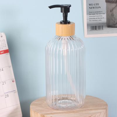 500ml Bamboo Pump Soap Dispenser Strip Refillable Bathroom Container for Shampoo Conditioner Body Wash