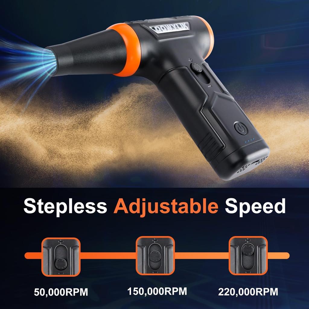 Compressed Air Duster, 220000RPM Electric Air Duster, Canned Air Replace Compressed Air, Mini Blower Stepless Jet Dry Air Blower Compressed Air