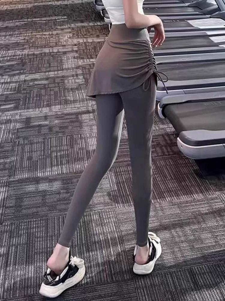 Women's Plus Size 2025 Shark Pants: Fake Two-Piece Long Sports Pants with Velvet Thickening – Perfect for Autumn/Winter Yoga and Fitness Skirt Style.