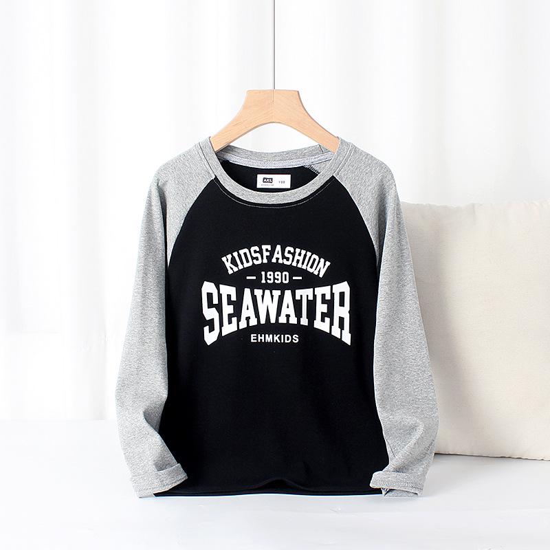 New Korean-Style Cotton Cashmere Raglan T-Shirts for Boys, Long-Sleeved, Ideal for Spring and Autumn.