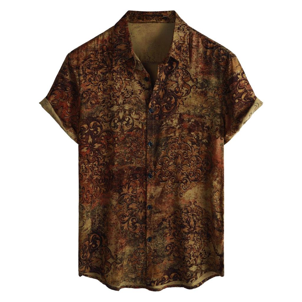 Men's Short Sleeved Shirt, Daily Fashion Printed Button Top, Chest Pocket Cardigan