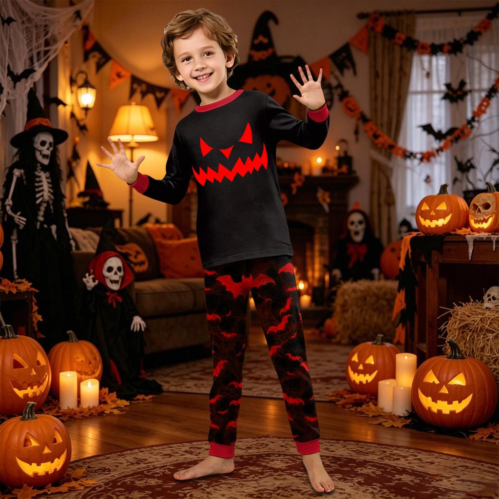 Halloween Family Matching Pajama Set Long Sleeve Top and Pants Comfortable Fit Seasonal Print Sleepwear