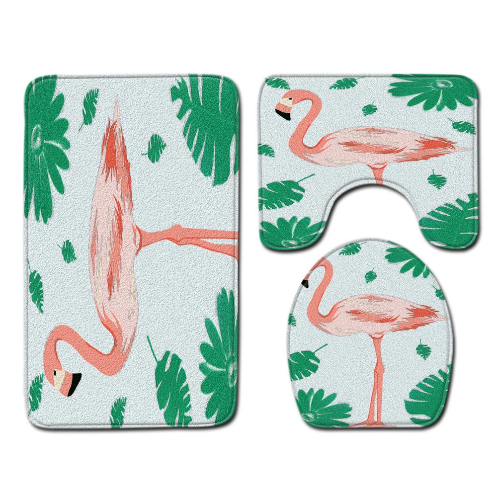 Flamingo Bathroom Toilet Three-Piece Floor Mat Doormat Bathroom Carpet