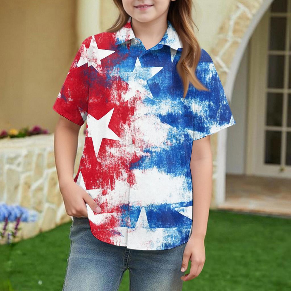 Summer Girls' Short Sleeve Blouse School Uniform Button-Up Shirt Kids Summer School Uniform Button Down Shirt