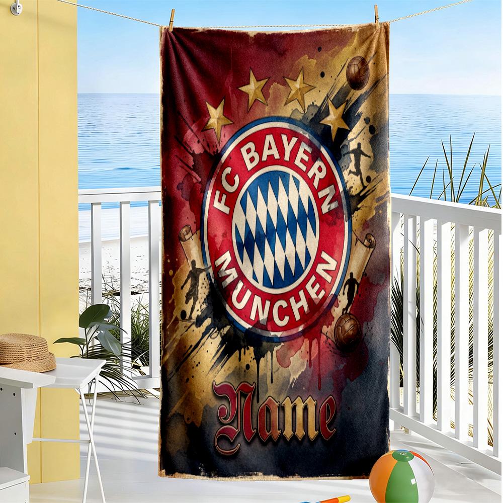 Bayern Munich Fan Artwork Personalized Name Beach Towel High Absorbency & Quick-Dry Suitable for Sports Travel Swimming Yoga Bathroom Beach And Pool
