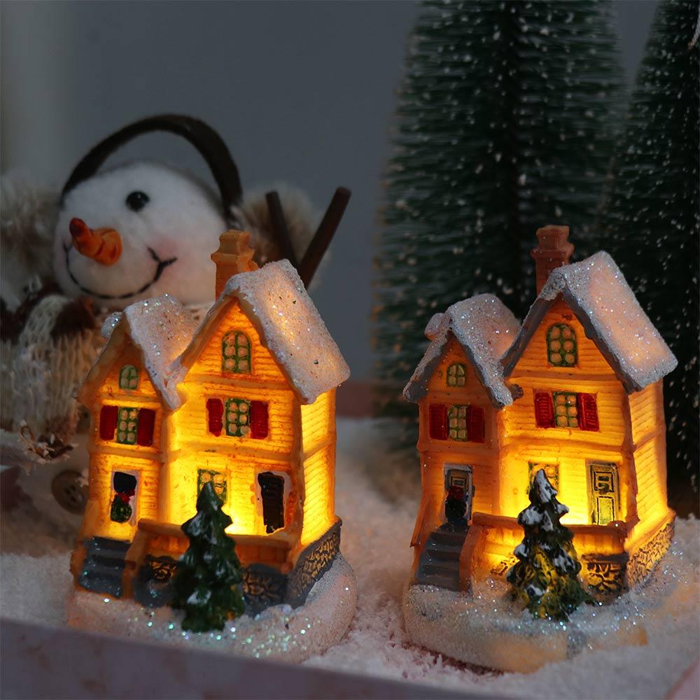 Luminous LED Lighted Houses Glowing Cabin Village Christmas Figurine Desktop Collectible