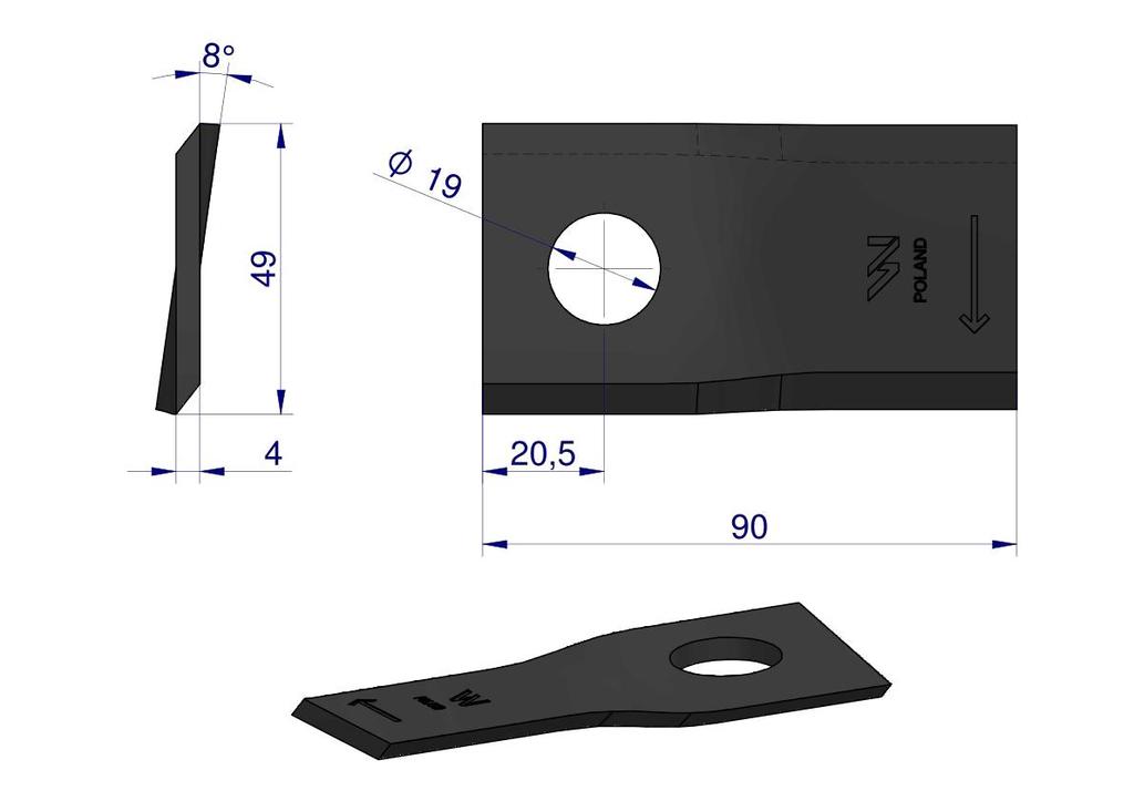 Knife. Blade Mower Right 90X48X4Mm Hole 19 Application 1448261 Krone Waryński ( Sold In 25s )