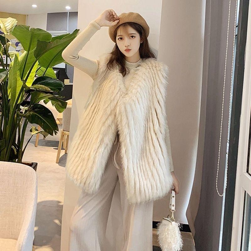 New imitation fox fur vest fashionable encrypted woven strips imitation raccoon dog hair lazy wind outside