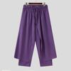 INCERUN Men Elastic Waist Layers Solid Color Casual Loose Long Trousers Pants