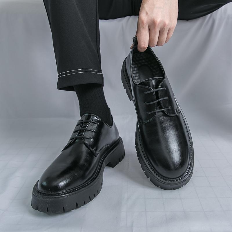 Fashion Men's Leather Shoes Black Brown Minimalist Style Party and Office Leisure Business Outdoor Street Fashion Youth Shoes Lace-up