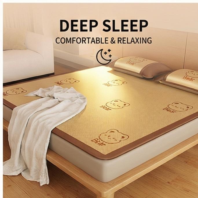 Fitted Ice Rattan Silk Cooling Mat, Soft Washable Summer Bedding for Bedroom & Air-Conditioned Rooms