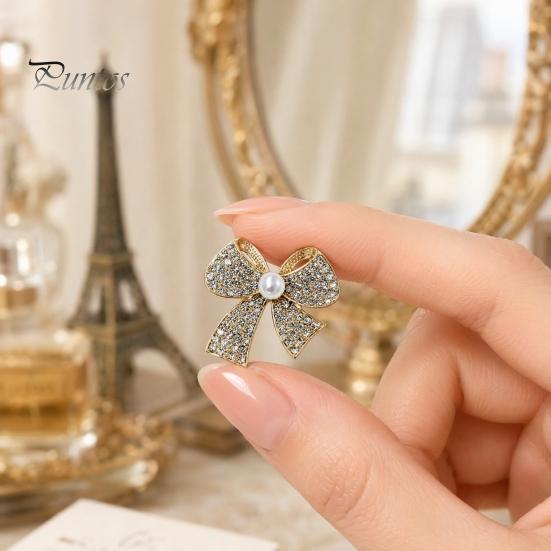 Lapel Pin Brooch Pin, 3D Bow Design with Imitation Pearl, Anti-oxidation Strong Buckle Badge for Coats Shirts Bags Accessories