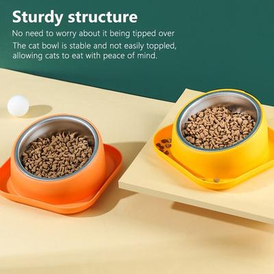 Stable Stainless Steel Cat Bowl Elevated Anti-toppling Dog Water Bowl 15 ° Tilt Large Capacity Cat Food Bowl Pet Supplies