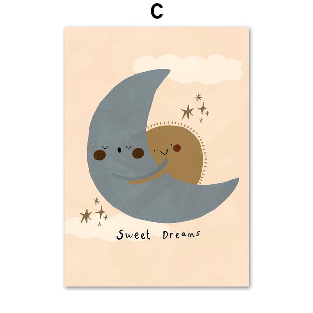 Cat Cherry Ice Cream Acorn Apple Sun Moon Fun Cartoon Vintage Poster Prints Wall Art Canvas Painting Kawaii Baby Kids Room Decor No Frame