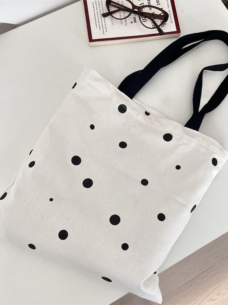 Polka Dot Student School Bag - Large Capacity Canvas Shoulder Bag