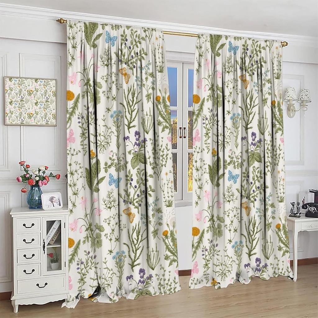 Floral Blackout Windows Curtains   Vintage Garden Plants Herbs Flowers Botanical Classic Design Art Curtains   for Living Room Bed