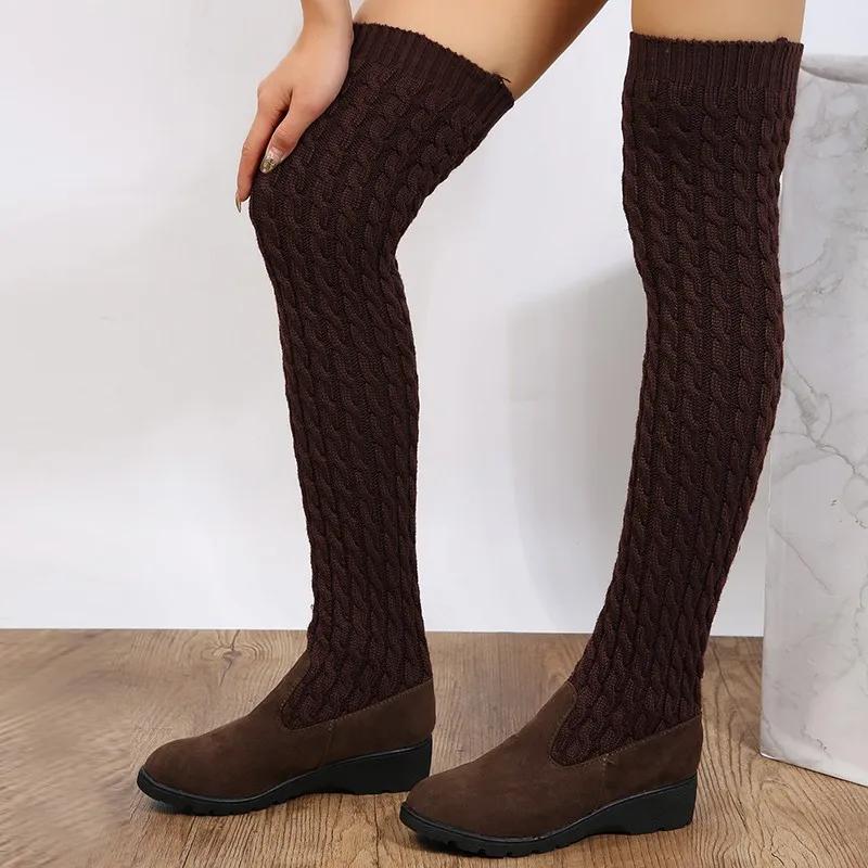 2025 Autumn and Winter New Fashion Knitted Wool High Socks Boots for Women Flat Over The Knee Long Elastic Skinny Boots