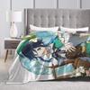 Genshin Impact Venti Blankets Velvet Summer Air Conditioning Barbatos Anime Multi-function Warm Throw Blanket for Bed Car Quilt