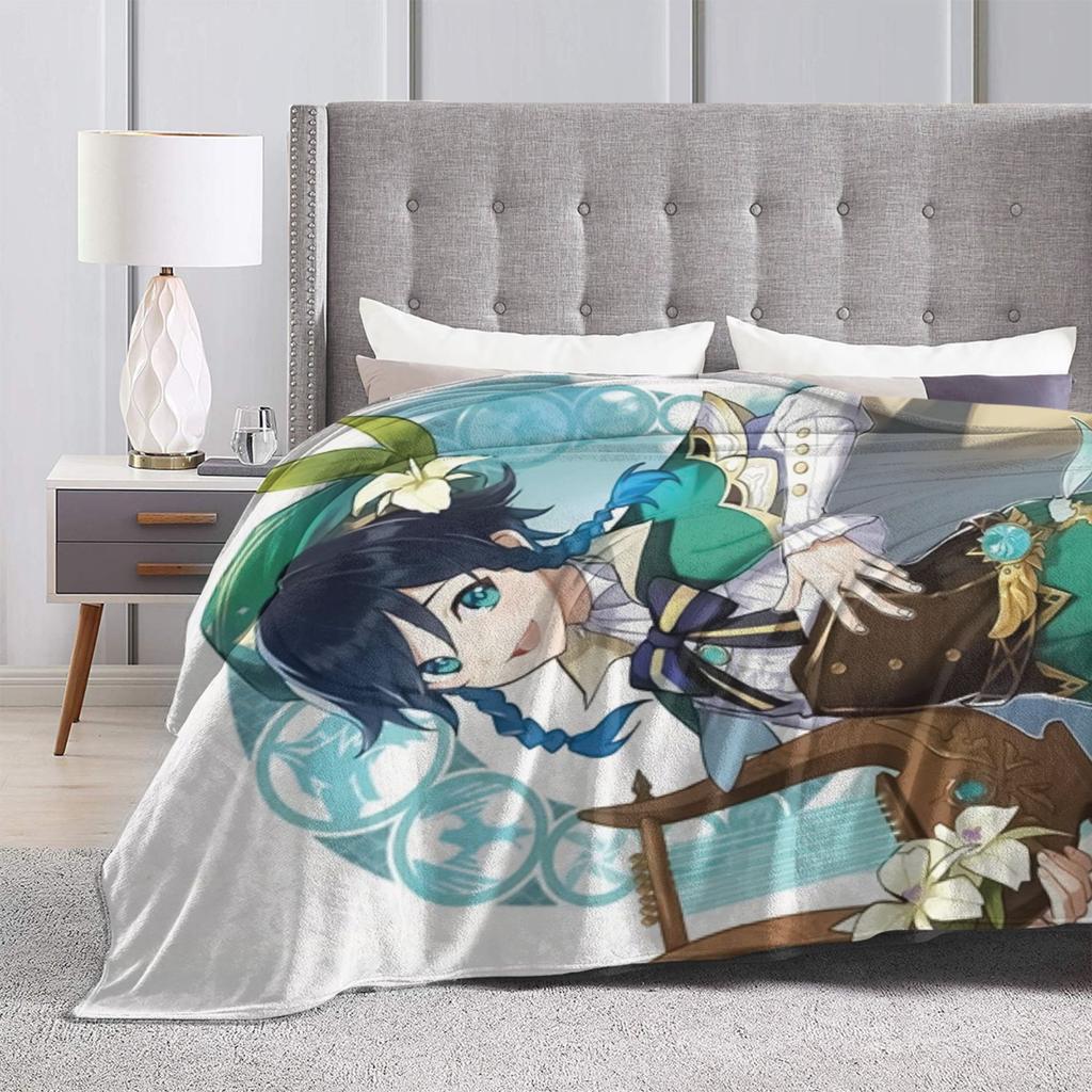Genshin Impact Venti Blankets Velvet Summer Air Conditioning Barbatos Anime Multi-function Warm Throw Blanket for Bed Car Quilt