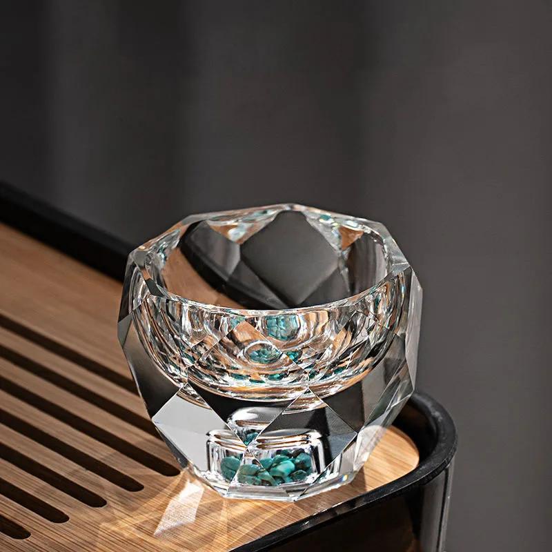 50ml Diamond Cutting Crystal Liquor Glasses for Whiskey Black Tea Double Bottom Glass Sake Soju Brandy Tea Cup