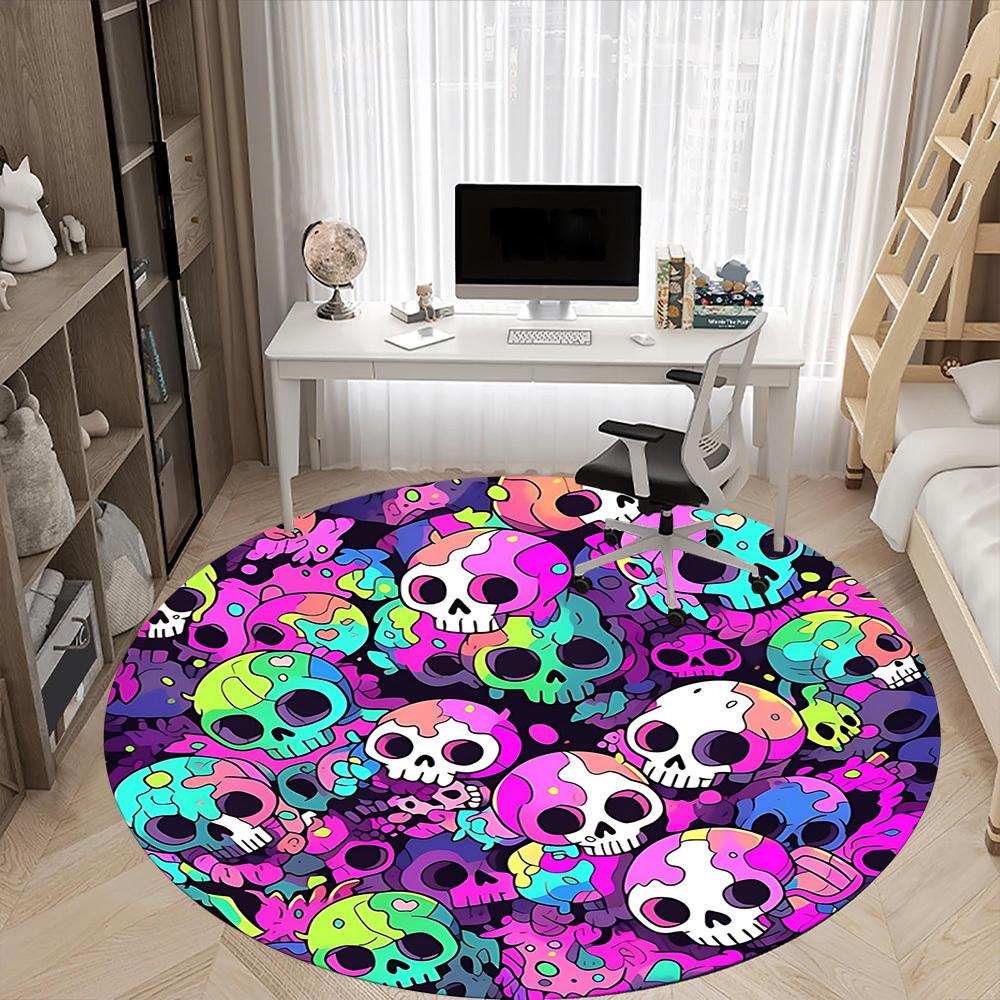 1PC Skull Party Office Round Area Rug, Mat Suitable For Office, Under Office Chairs Bedroom Living Room Home Decor, Room Deco