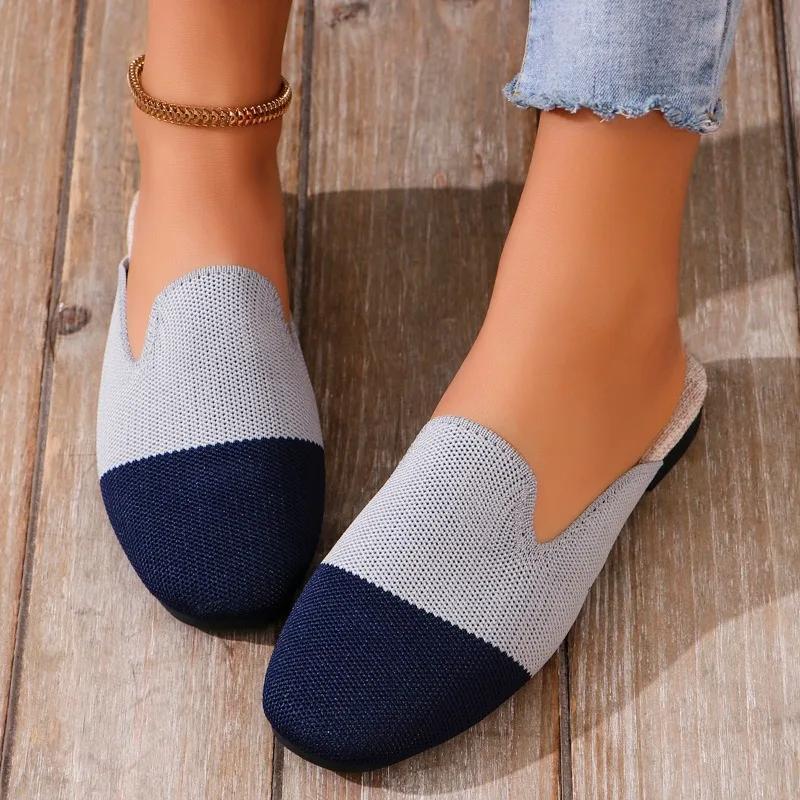 2024 Women's Shoes Hot Selling High Quality Women's Slippers Fashionable Color Block Toe Low Heel Large Size Women's Slippers