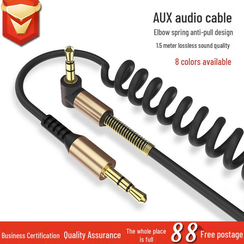 

1,5 м Выдвижной пружинный угловой AUX аудиокабель для наушников, динамиков, автомобильного адаптера и стереозаписи. White Bare Wire