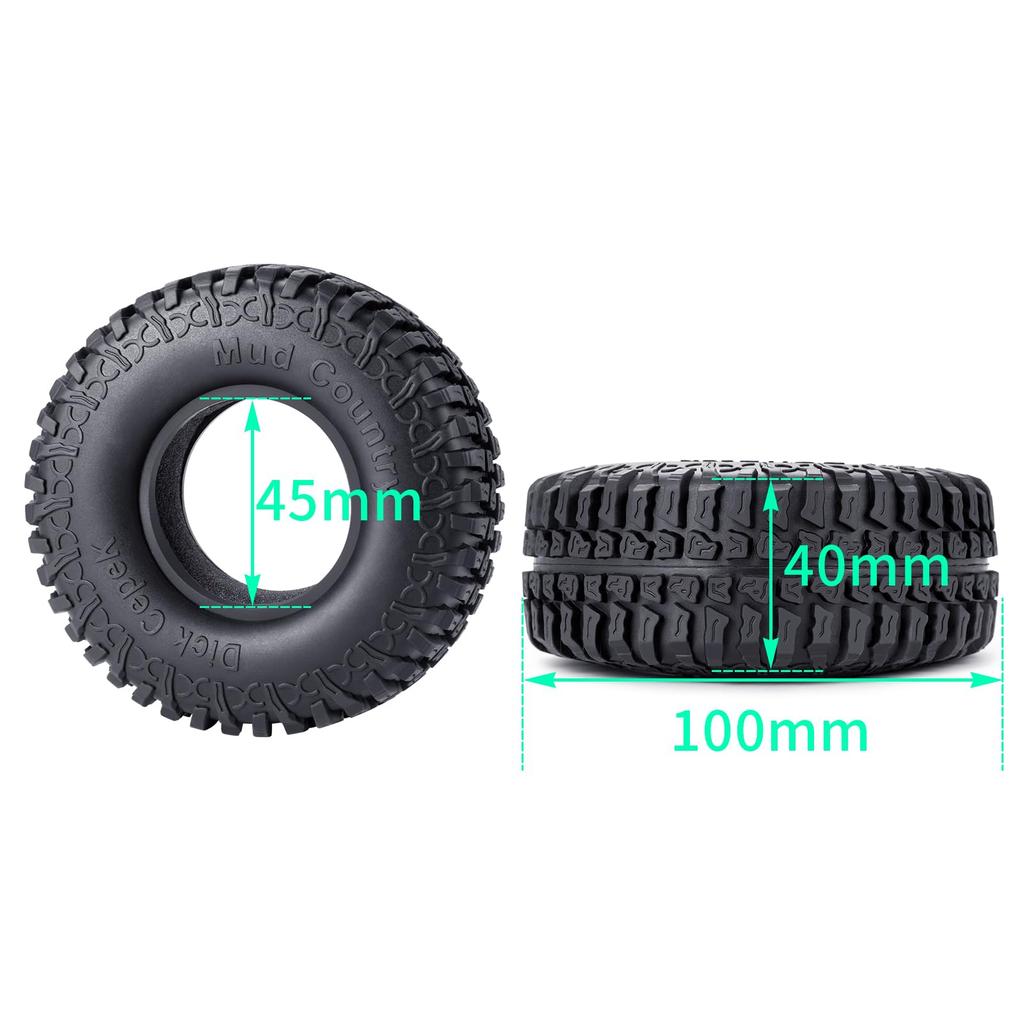 TRZX 1.9" 100mm Rubber Wheel Tire Upgrade Parts for 1/10 Axial SCX10 TRX4 D90 RC Crawler Car (4 Pieces)