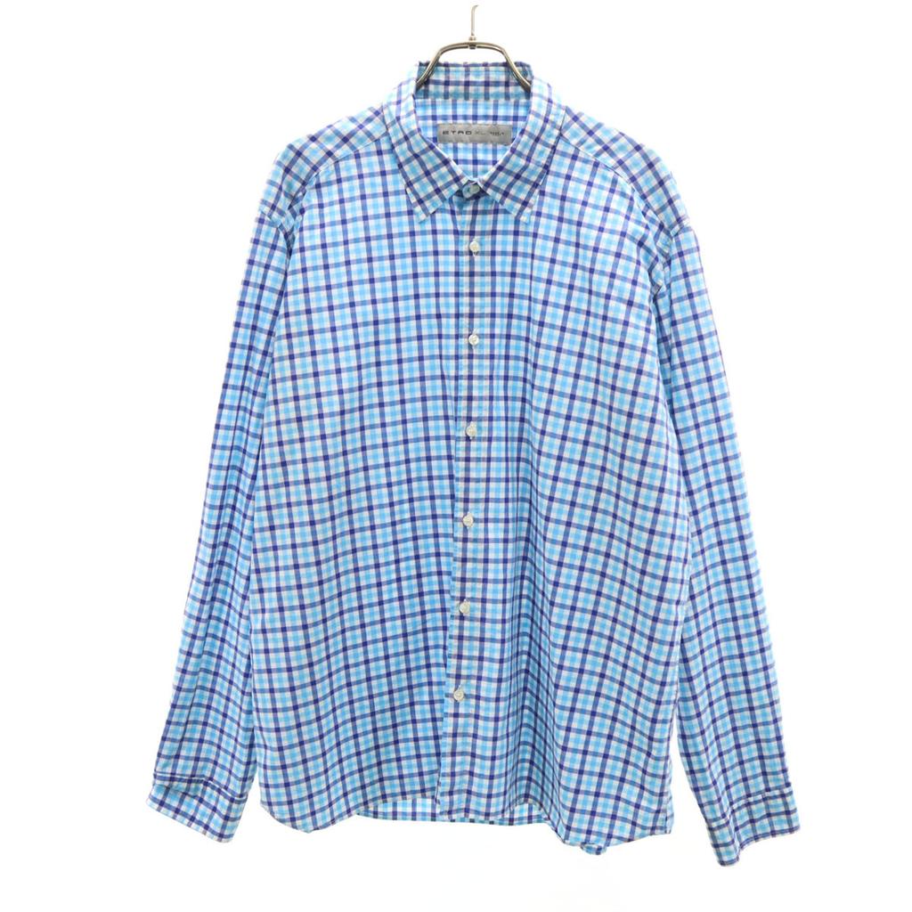 ETRO made in Italy Check Pattern Long sleeve Cotton shirt XL Blue Men's Used